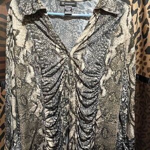 INC International Concepts Snake Print Blouse - Black and Gray